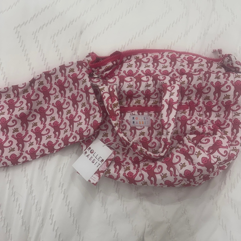 Roller Rabbit Pink Monkey Print Bag